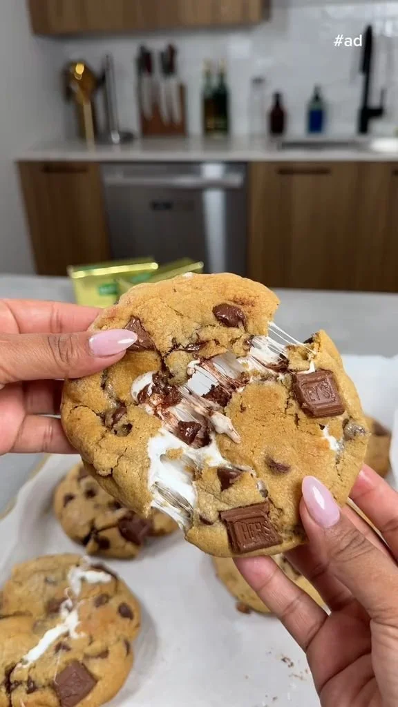 Delicious homemade S'mores Cookies with marshmallows, chocolate, and graham cracker chunks