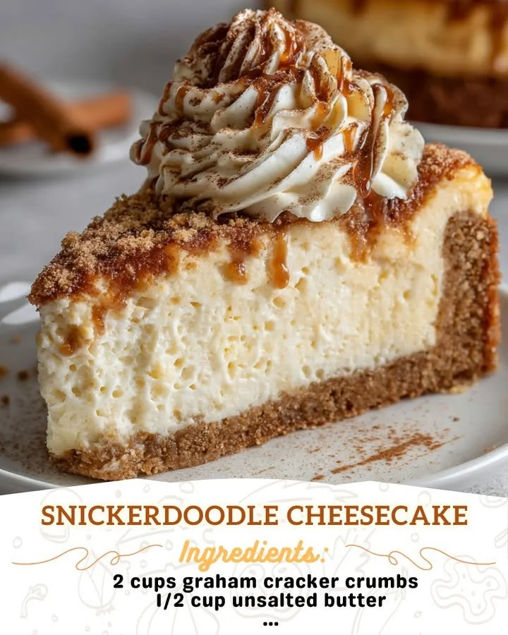 Delicious Snickerdoodle Cheesecake with cinnamon and sugar topping