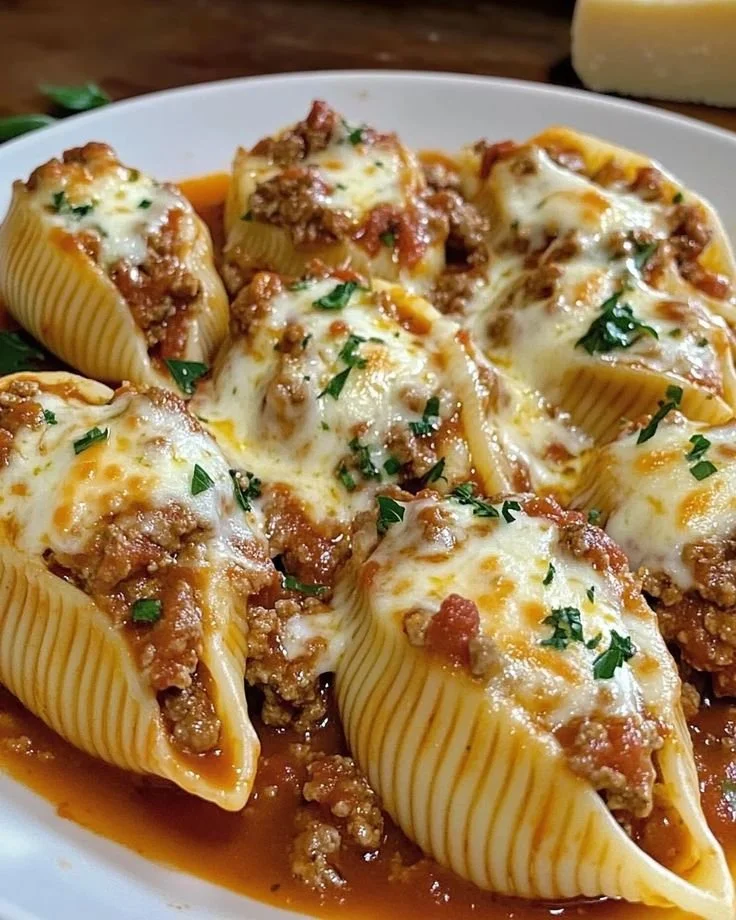 Delicious stuffed pasta shells filled with cheese and herbs, ready to be served.