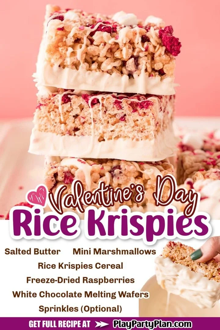 Valentine's Day themed Rice Krispy Treats in heart shapes