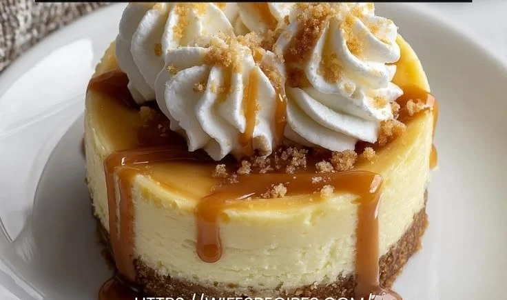 Vanilla Bean Brown Butter Cheesecake garnished with cream and vanilla beans